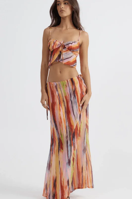 SNDYS THE LABEL ST BARTS MAXI SKIRT - MULTI linen skirt breathable