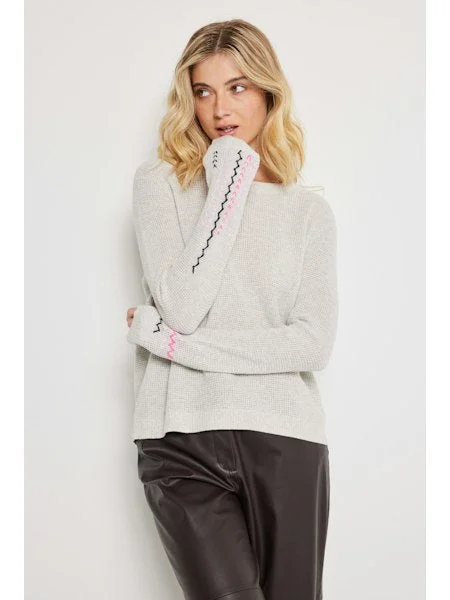 Let's Meet Sweater Platinum - Lisa Todd Embroidered Appliqued Beaded