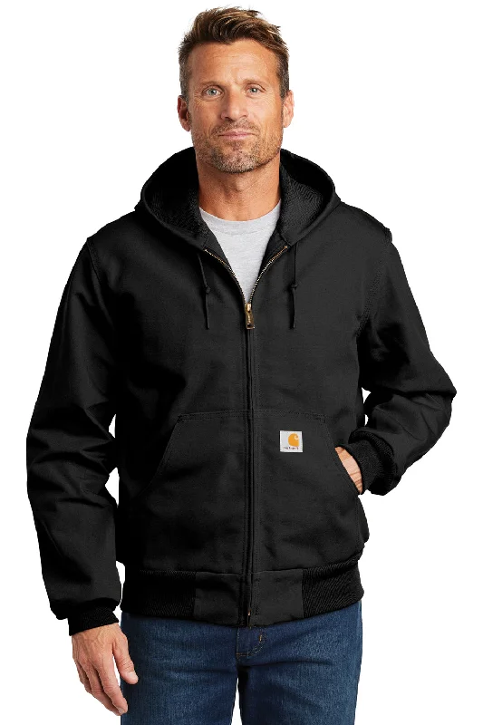 Carhartt Mens Wind & Water Resistant Duck Cloth Full Zip Hooded Work Jacket - Black Herringbone Jacket Checkered Jacket Solid Jacket