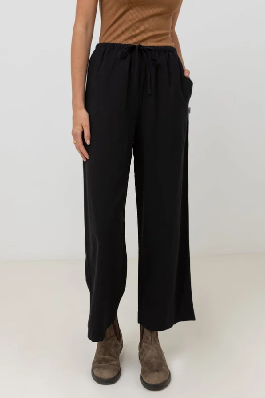 Rhythm Classic Drawstring Pant - Black Casual Plaid Pants