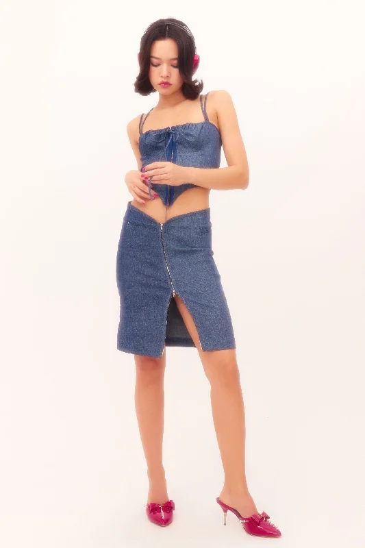 Nodress Denim Low-Waist  Mini Skirt velvet skirt glossy