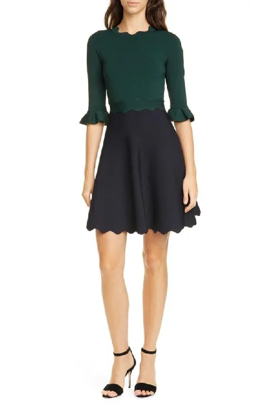 Ted Baker Lauron Fit & Flare Sweater Dress - Size 1 Ribbed Striped Patterned