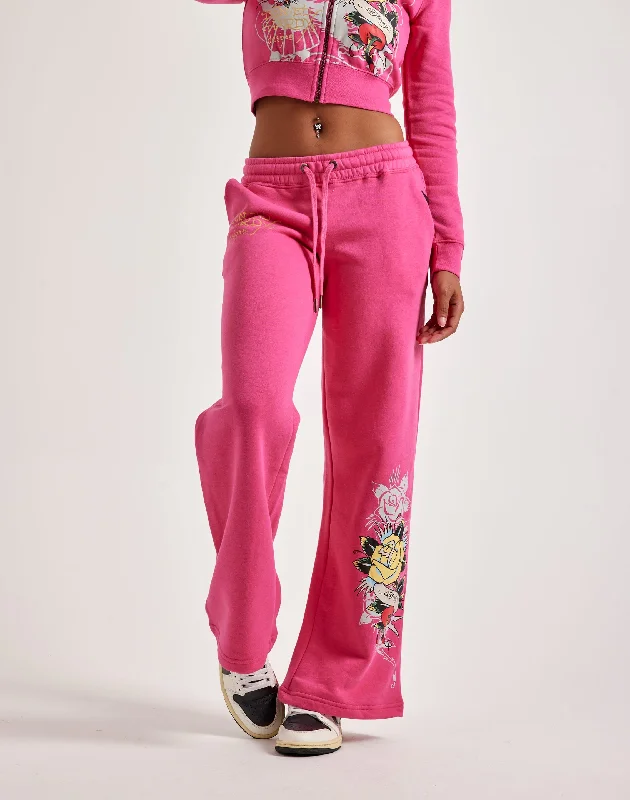 Ed Hardy Love Rose Fleece Pants Wide-Legged Palazzos