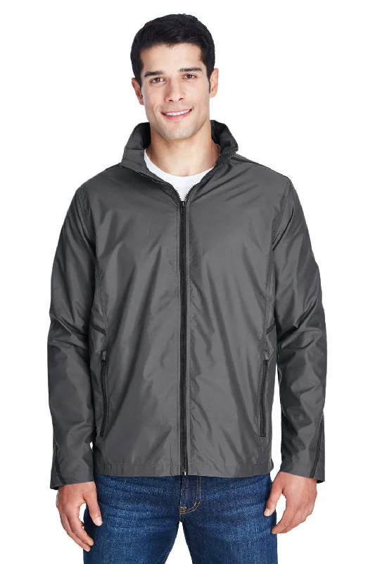 Team 365 Mens Conquest Wind & Water Resistant Full Zip Hooded Jacket - Graphite Grey Hoodie Zip-Up Jacket Button-Up Jacket