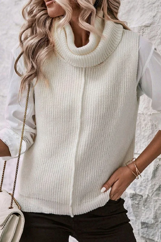 Blue Zone Planet |  Central Seam Turtleneck Sleeveless Sweater Vest Oversized Loose Flowy