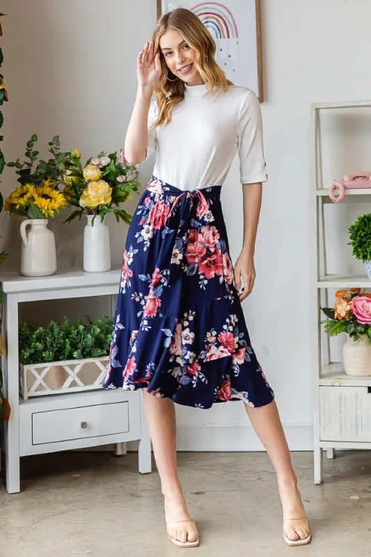 Blue Zone Planet |  Reborn J Floral Wrap Ruffled Skirt belted skirt waist