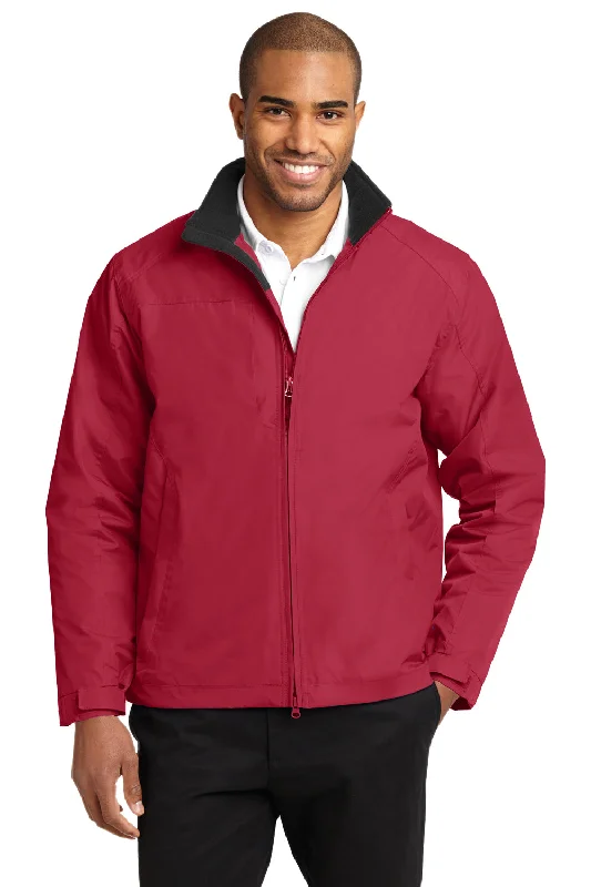 Port Authority Mens Challenger II Wind & Water Resistant Full Zip Jacket - True Red/True Black Zippered Front Buttoned Front Snap Front