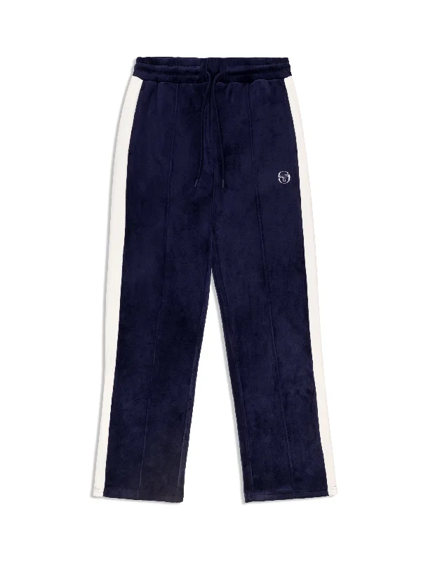Miss Carlotta Velour Track Pant- Maritime Blue Wide-Legged Palazzos