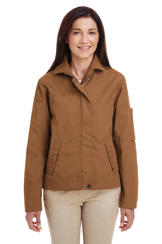 Harriton Womens Auxiliary Water Resistant Canvas Full Zip Jacket - Duck Brown - Closeout Plaid Jacket Tartan Jacket Houndstooth Jacket