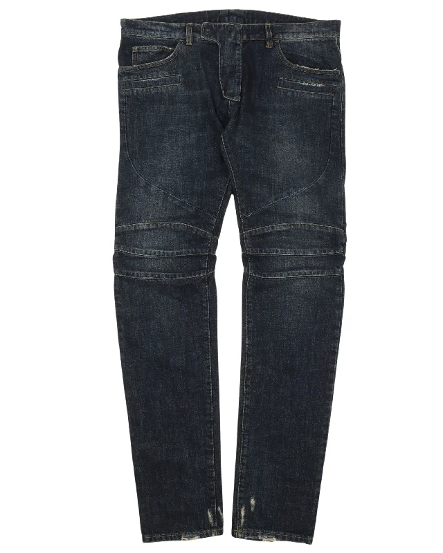Raw Denim Biker Pants Sleek Black Pants