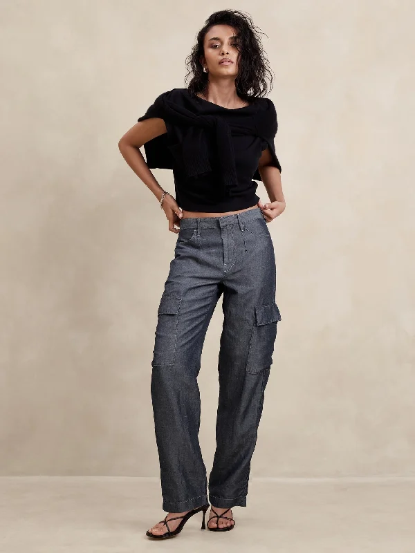 Mid-Rise Loose TENCEL™-Linen Cargo Pant Chic Wool Trousers