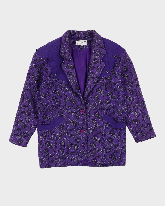 Purple And Black Patterned Jacket - L Herringbone Jacket Houndstooth Jacket Plaid Jacket