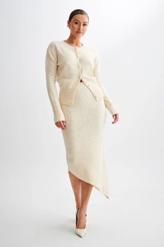 Genevieve Asymmetrical Knit Midi Skirt - Cream Marle cashmere skirt fine