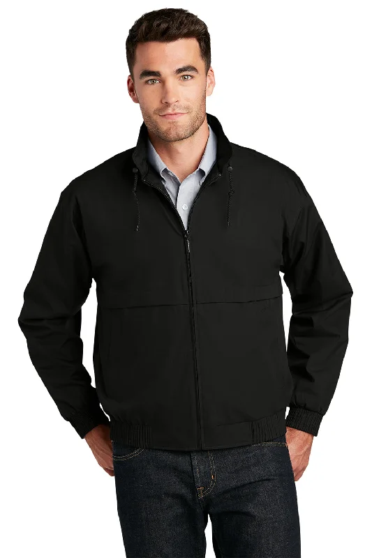 Port Authority Mens Classic Poplin Wind & Water Resistant Full Zip Jacket - Black - Closeout Hoodie Zip-Up Jacket Button-Up Jacket