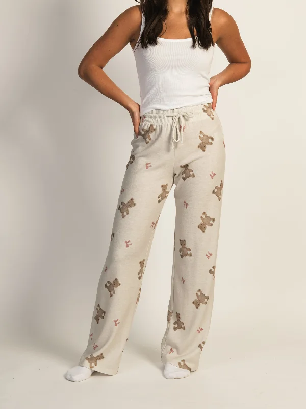 HARLOW HOLIDAY PRINT PANT - OFF WHITE Trendy Wide-Legged Trousers