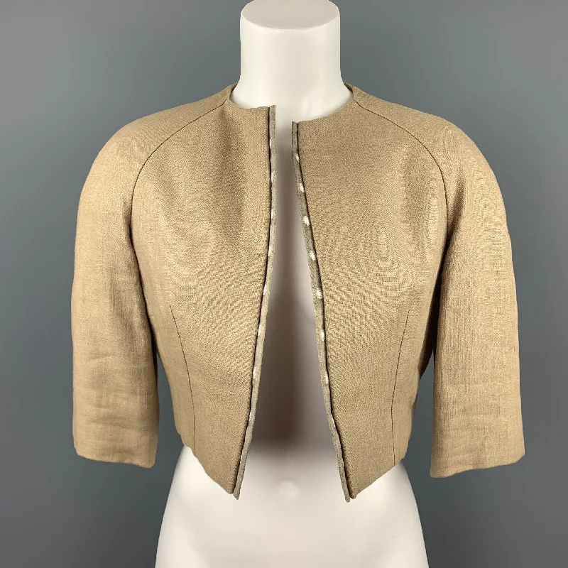BILL BLASS for SAKS FIFTH AVENUE Size 6 Beige Textured Cropped Open Front Jacket Faux Fur Jacket Real Fur Jacket Shearling Jacket