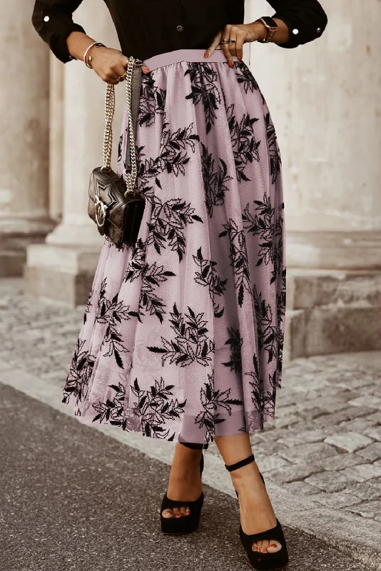 Blue Zone Planet |  Peach Blossom Floral Leaves Embroidered High Waist Maxi Skirt corduroy skirt cozy