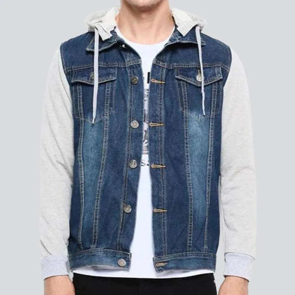 Cotton sleeve hooded denim jacket Denim Jacket Leather Jacket Suede Jacket