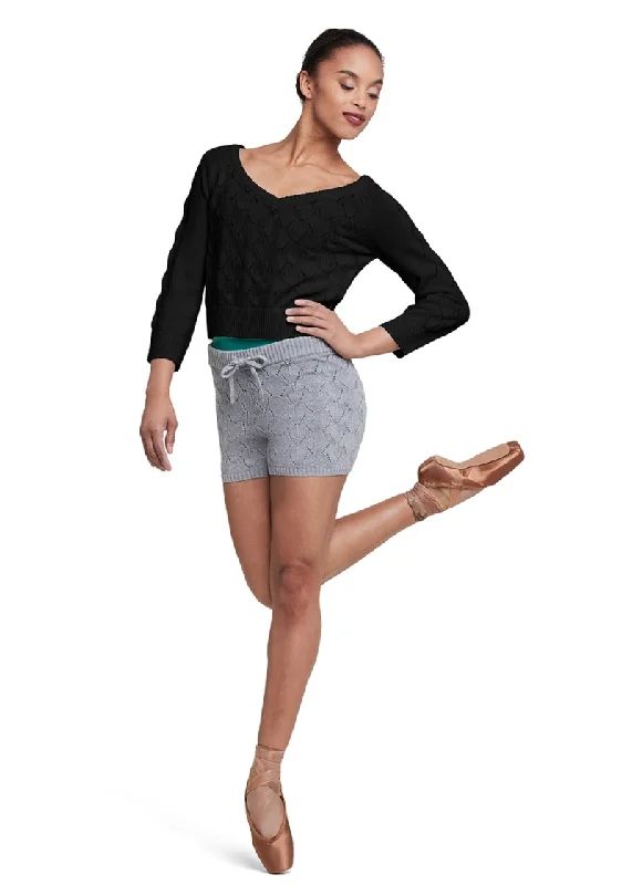 Viola Crop Sweater (Black) Notch Collar Peter Pan Collar Cowl Neck