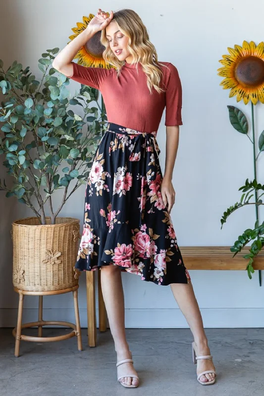 Blue Zone Planet |  Reborn J Floral Wrap Ruffle Hem Skirt tiered skirt playful