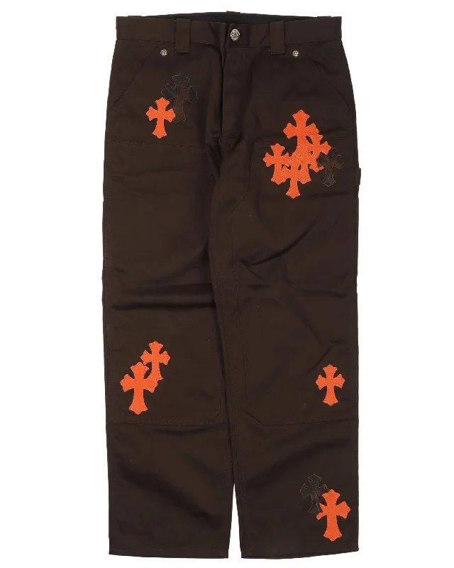 Carpenter Double Knee Cross Patch Pants Fashionable Tapered Leg Pants