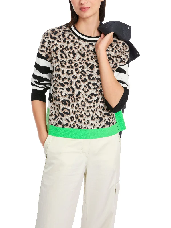 MARC CAIN Mix Pattern Sweater Real Fur Shearling Chenille