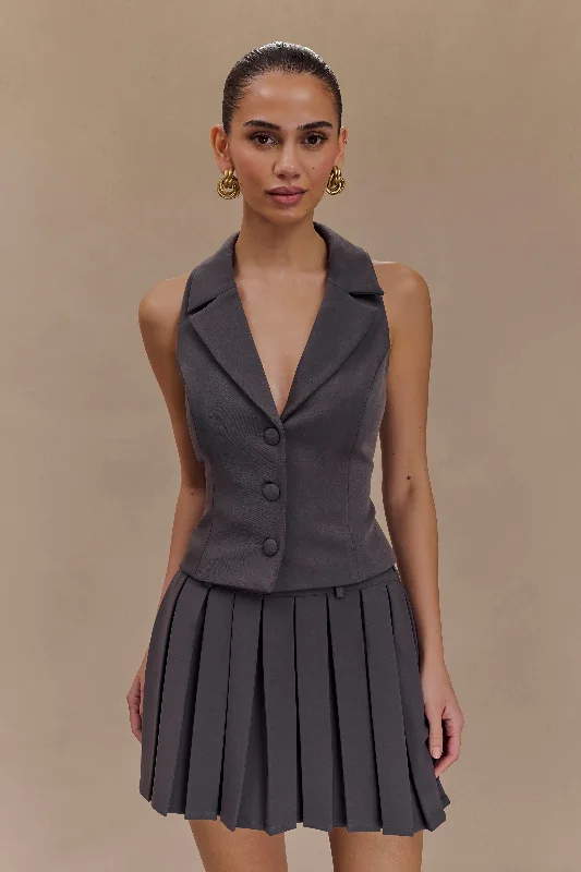 Mura Pleated Mini Skirt - Charcoal wool skirt warm
