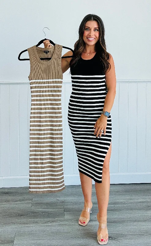 Striped Sweater Midi Dress (Reg.) Stretchy Elastic Breathable