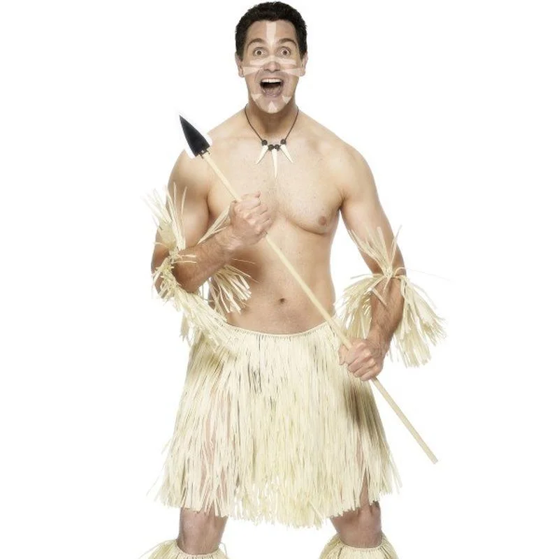 Zulu Warrior Costume Adult Cream Straw Skirt linen skirt breathable