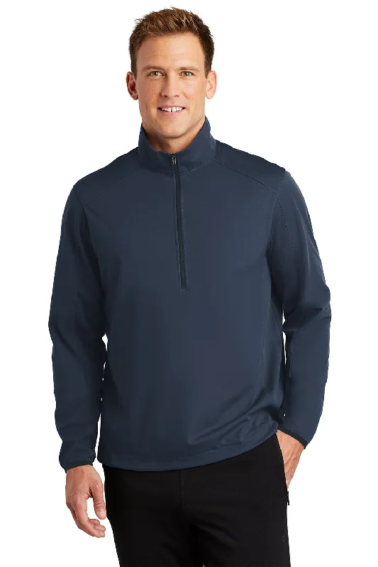 Port Authority Mens Active Wind & Water Resistant 1/4 Zip Jacket - Dress Navy Blue Notch Collar Peter Pan Collar Cowl Neck