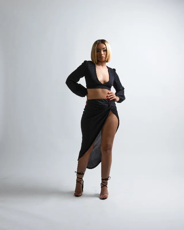 Chanel Skirt Set | Black cotton skirt soft