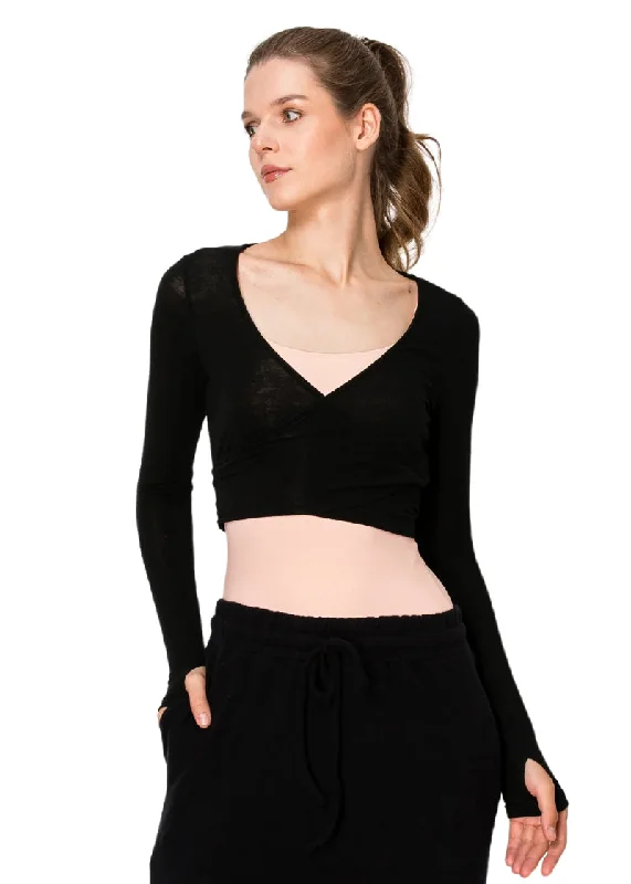 Rhi Wrap Sweater (Black) Polka Dot Checkered Tartan