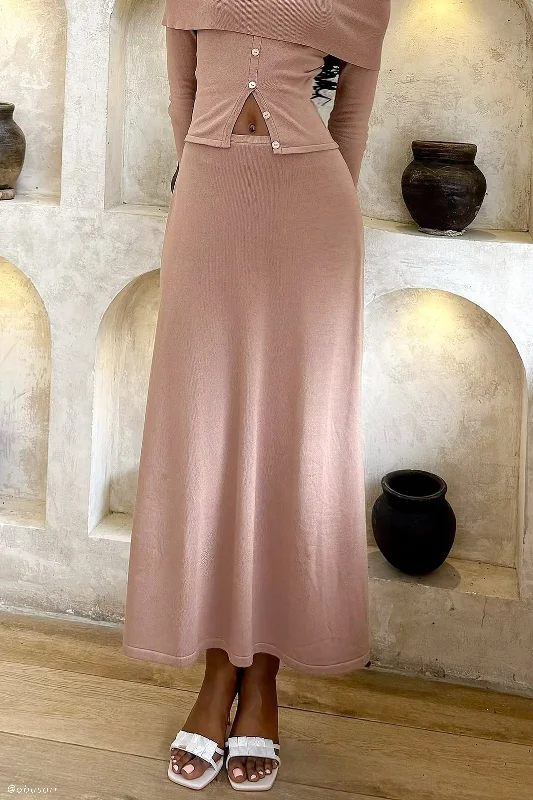 Diedre A-Line Knit Maxi Skirt - Pecan wool skirt warm