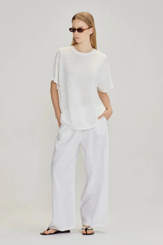 Commoners - Linen Blend Pull On Pant, White Chic Black Leggings