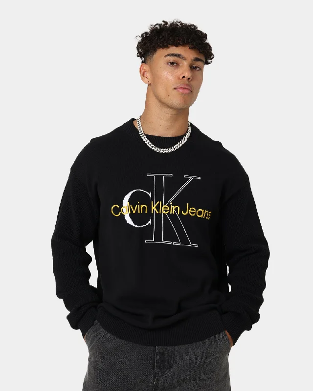 Calvin Klein Two Tone Monogram Sweater Ck Black Chenille Fabric Brocade Fabric Lace Fabric
