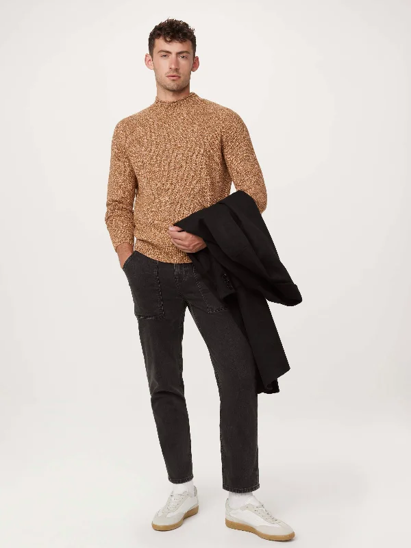 The Mock Neck Sweater in Pumpkin Spice Denim Fabric Leather Fabric Suede Fabric