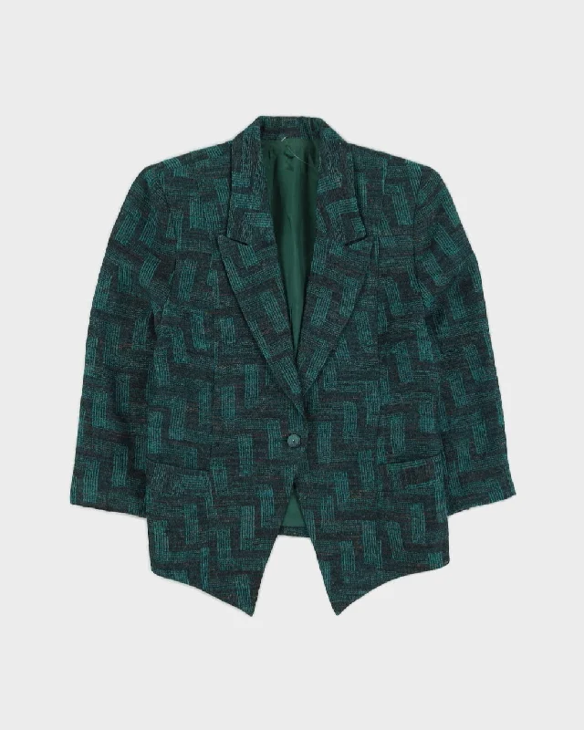 00s Green Blazer Jacket - S Welt Pockets Slit Pockets Flap Pockets