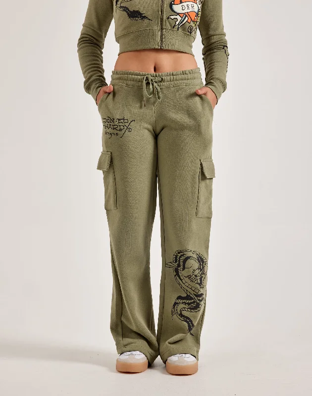 Ed Hardy Dragon Dagger Fleece Cargo Pants Sleek Black Pants
