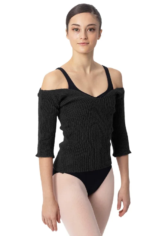 Off-the-Shoulder V-Neck Knit Sweater Knit Fabric Woven Fabric Fleece Fabric