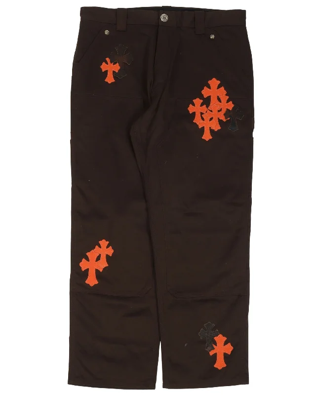 Leather Cross Carpenter Double Knee Pants Elegant Trouser Pants