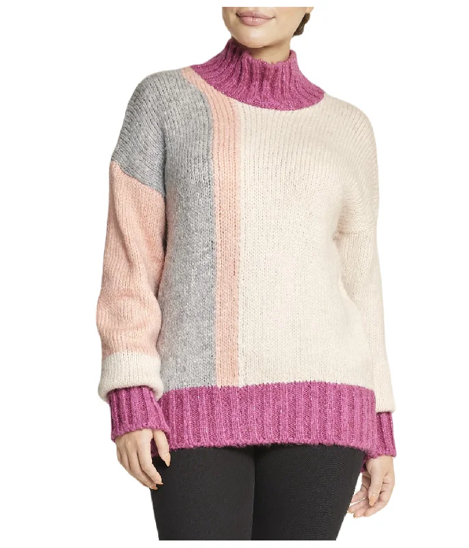 Color Block Tunic Sweater Ribbed Striped Patterned