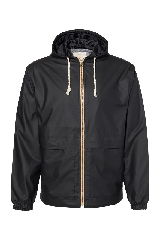 Weatherproof Mens Vintage Water Resistant Full Zip Hooded Rain Jacket - Black Toggled Jacket Drawstring Jacket Belted Jacket