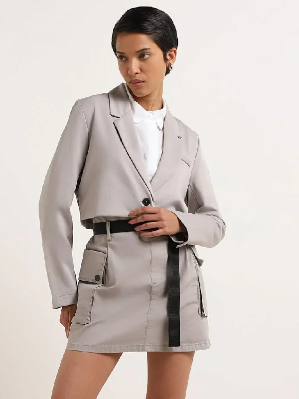 Nuon Grey Crop Jacket Zip Front Button Front Snap Front