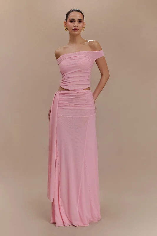 Arna Mesh Maxi Skirt - Candy Pink high slit skirt
