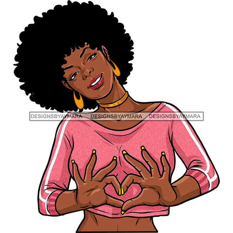 Young Queen Giving Love Sign Afro In Pink Sweater JPG PNG  Clipart Cricut Silhouette Cut Cutting Lace Blend Ribbed Blend Corduroy Blend