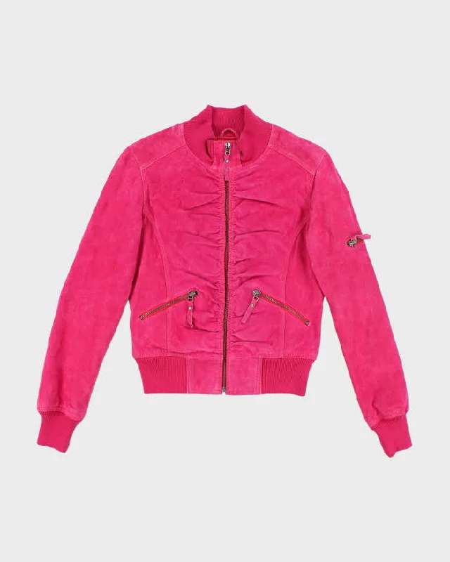 Vintage Y2k 00s Le Chateau Pink Suede Jacket - S Denim Fabric Leather Fabric Suede Fabric