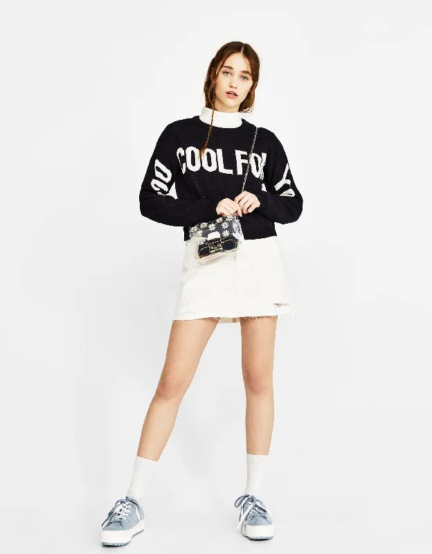 Sweater with slogan Cable Knit Ribbed Knit Lace Knit