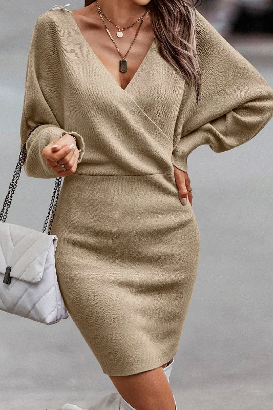 Long Sleeve Wrap V Neck Backless Sweater Dresses Machine Wash Dry Clean Hand Wash