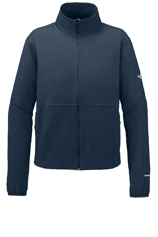 The North Face Womens Edge Stretch Wind & Water Resistant Full Zip Soft Shell Jacket - Summit Navy Blue - NEW Stand-Up Collar Roll-Neck Collar Turtle Neck