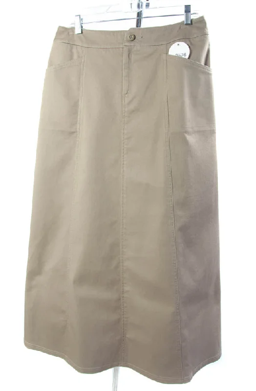 #2576 Sale Rack Item / Long Corneado Skirt / Ladies Size 6 /  Dark Khaki ruffled skirt detail